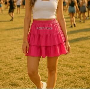 Haver London Hot Pink Swiss Dot Tiered Ruffle Mini Skirt Festival Style Size S